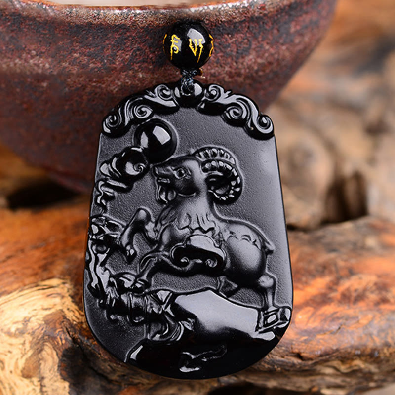 Collar con colgante de obsidiana y piedras de Buda del zodíaco chino para la purificación y el cumplimiento