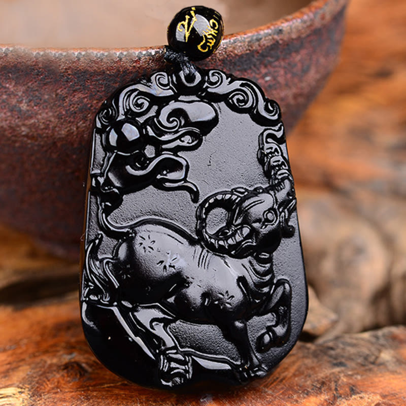Collar con colgante de obsidiana y piedras de Buda del zodíaco chino para la purificación y el cumplimiento