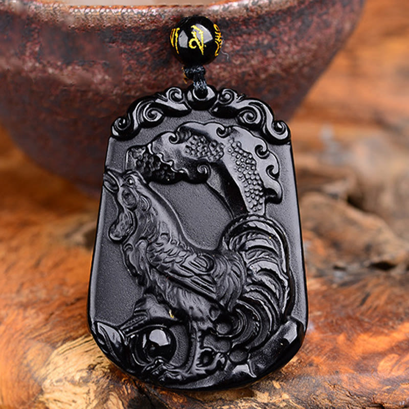 Collar con colgante de obsidiana y piedras de Buda del zodíaco chino para la purificación y el cumplimiento