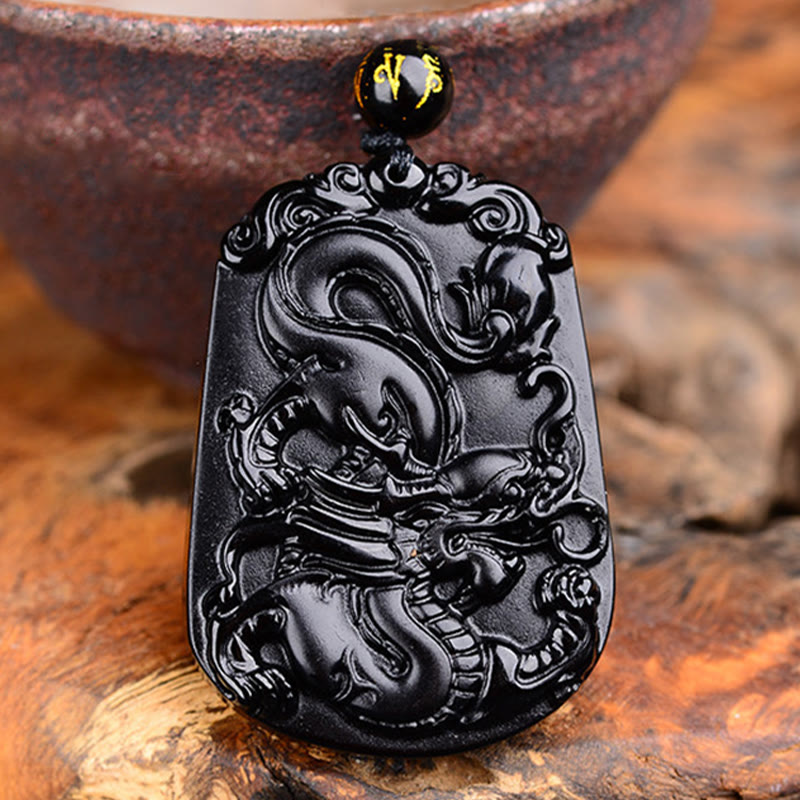 Collar con colgante de obsidiana y piedras de Buda del zodíaco chino para la purificación y el cumplimiento