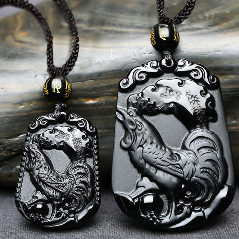 Collar con colgante de obsidiana y piedras de Buda del zodíaco chino para la purificación y el cumplimiento