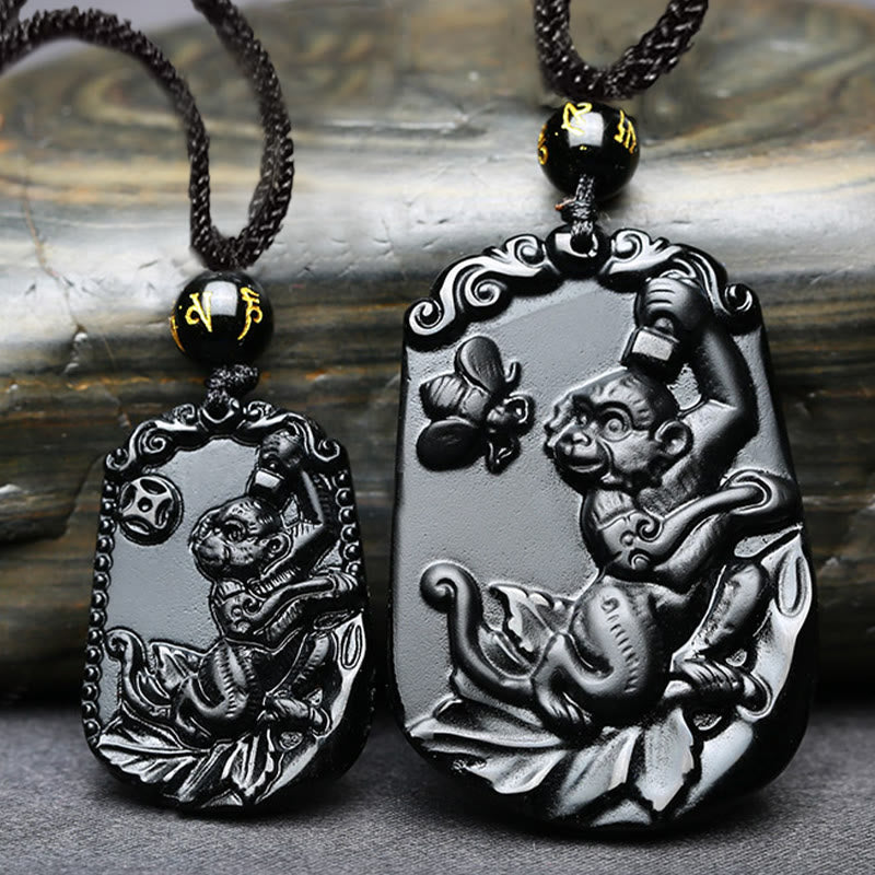 Collar con colgante de obsidiana y piedras de Buda del zodíaco chino para la purificación y el cumplimiento