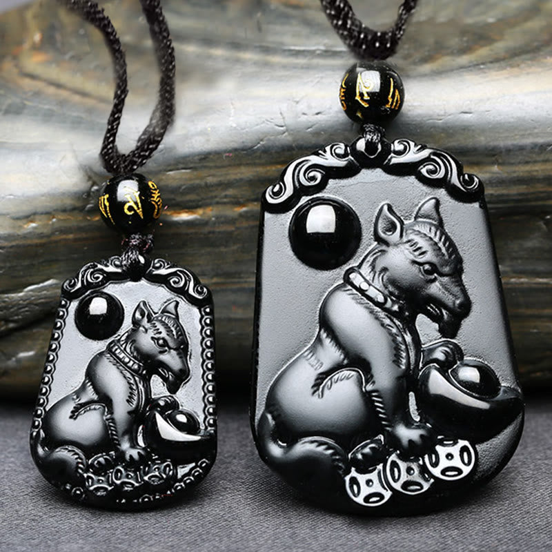 Collar con colgante de obsidiana y piedras de Buda del zodíaco chino para la purificación y el cumplimiento