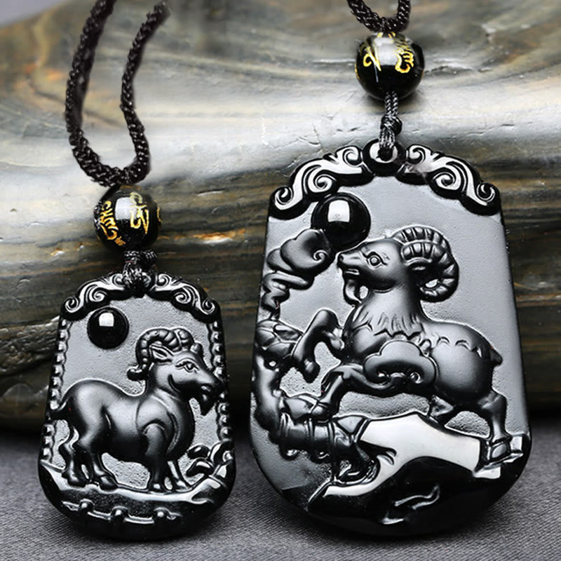 Collar con colgante de obsidiana y piedras de Buda del zodíaco chino para la purificación y el cumplimiento