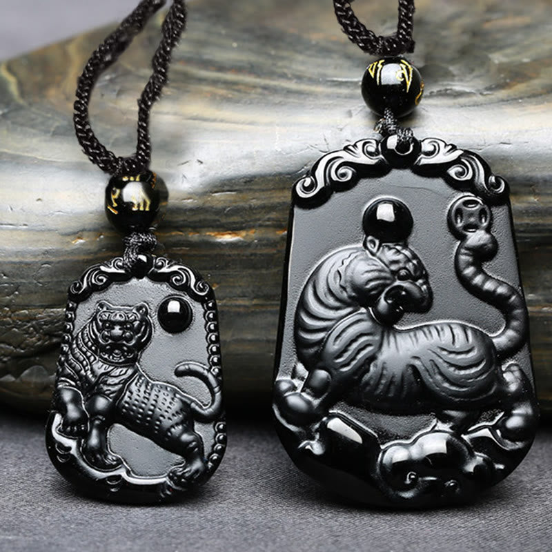 Collar con colgante de obsidiana y piedras de Buda del zodíaco chino para la purificación y el cumplimiento