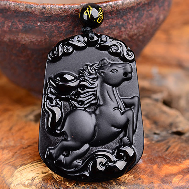 Collar con colgante de obsidiana y piedras de Buda del zodíaco chino para la purificación y el cumplimiento