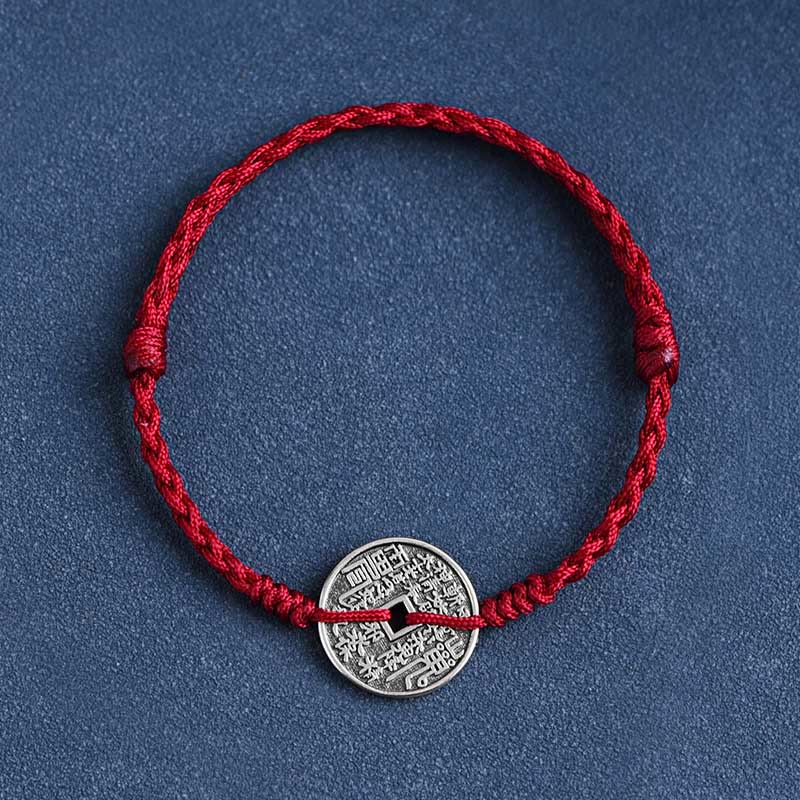 Pulsera trenzada con protección de monedas de plata de ley 925 con piedras de Buda