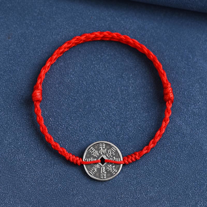 Pulsera trenzada con protección de monedas de plata de ley 925 con piedras de Buda