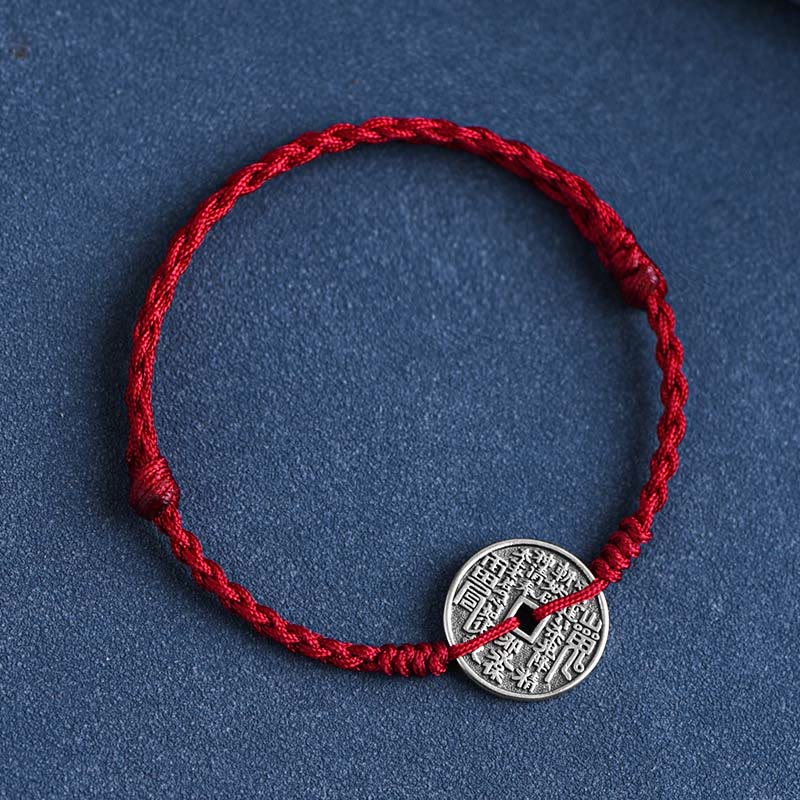 Pulsera trenzada con protección de monedas de plata de ley 925 con piedras de Buda