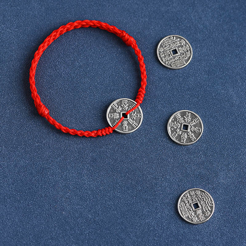Pulsera trenzada con protección de monedas de plata de ley 925 con piedras de Buda