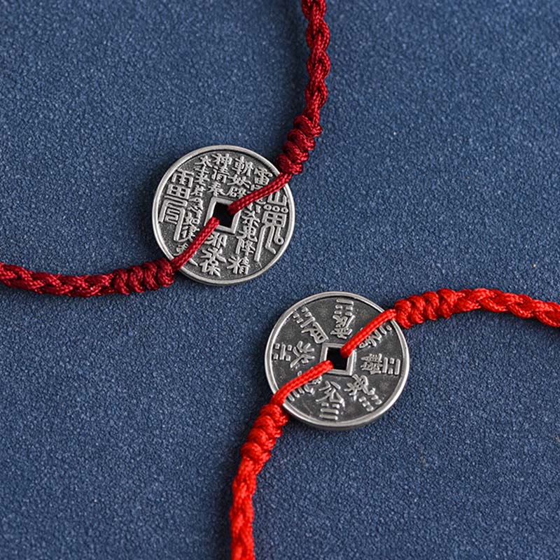 Pulsera trenzada con protección de monedas de plata de ley 925 con piedras de Buda