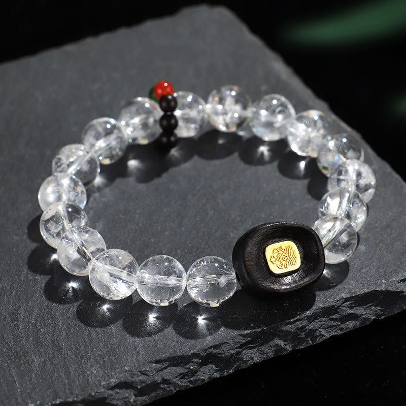 Pulsera curativa Sak Yant Zashi Lhamo con piedras de Buda, cristal blanco y madera de ébano