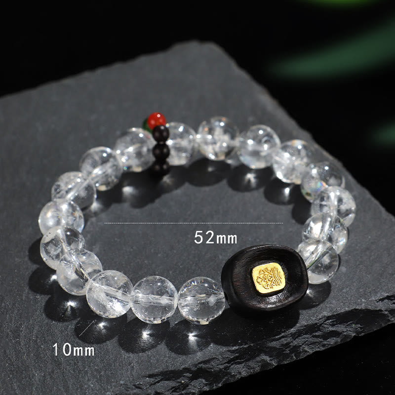 Pulsera curativa Sak Yant Zashi Lhamo con piedras de Buda, cristal blanco y madera de ébano