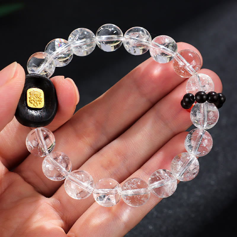 Pulsera curativa Sak Yant Zashi Lhamo con piedras de Buda, cristal blanco y madera de ébano