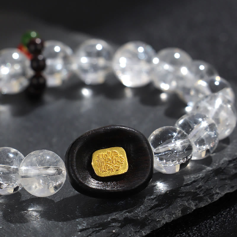 Pulsera curativa Sak Yant Zashi Lhamo con piedras de Buda, cristal blanco y madera de ébano