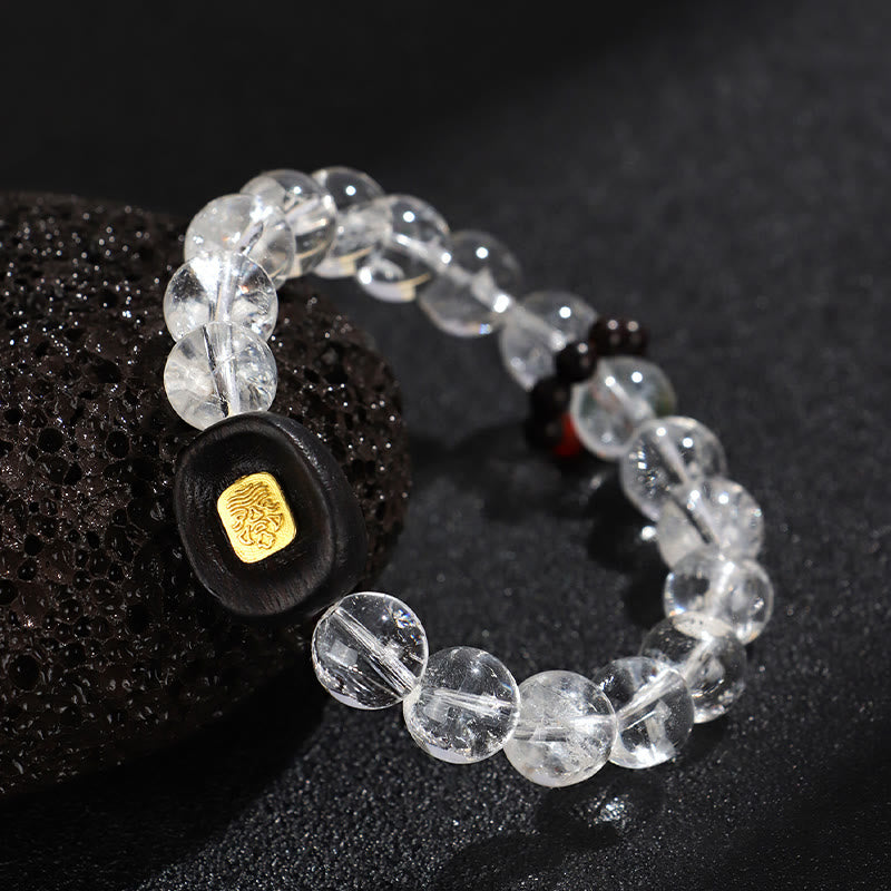 Pulsera curativa Sak Yant Zashi Lhamo con piedras de Buda, cristal blanco y madera de ébano