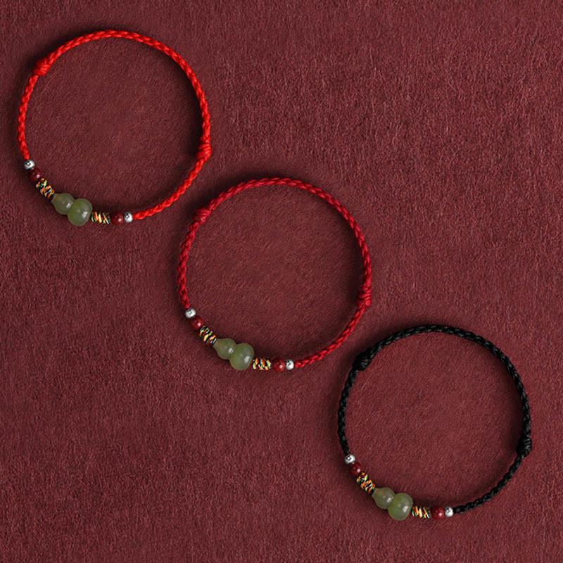 Pulsera trenzada para el tobillo con calabaza de jade hetiano natural y piedras de Buda para proteger la suerte