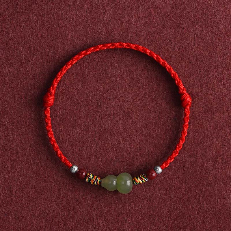 Pulsera trenzada para el tobillo con calabaza de jade hetiano natural y piedras de Buda para proteger la suerte