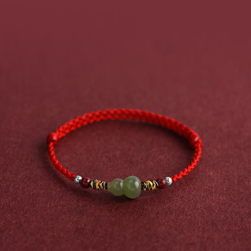 Pulsera trenzada para el tobillo con calabaza de jade hetiano natural y piedras de Buda para proteger la suerte