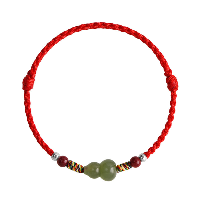 Pulsera trenzada para el tobillo con calabaza de jade hetiano natural y piedras de Buda para proteger la suerte