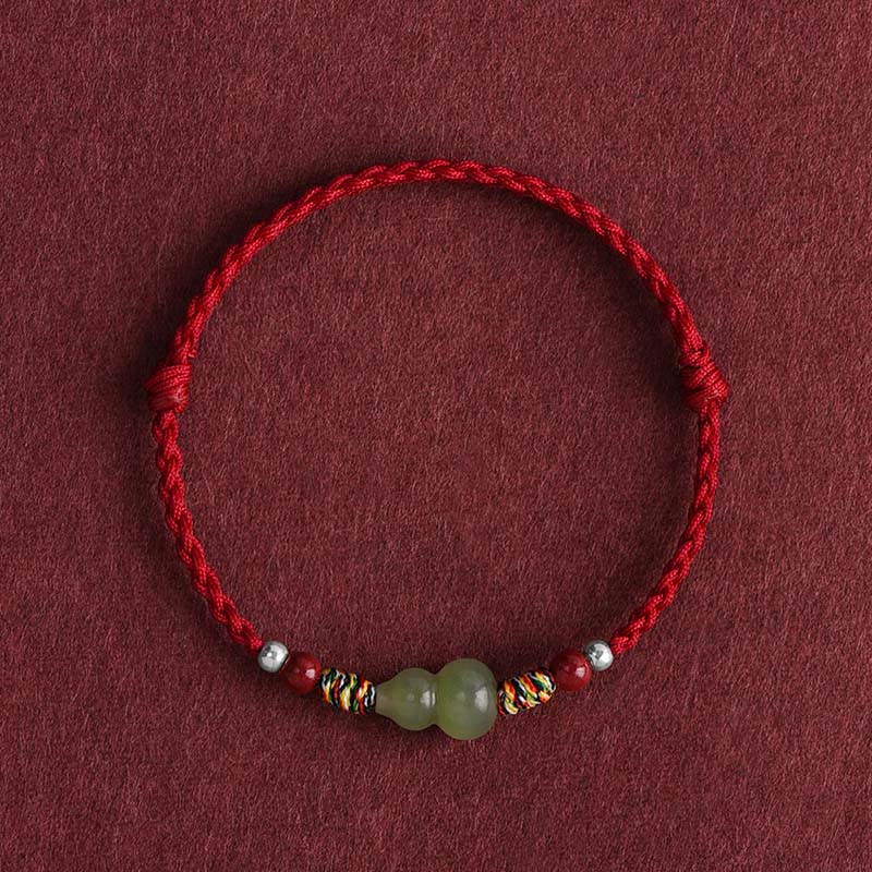 Pulsera trenzada para el tobillo con calabaza de jade hetiano natural y piedras de Buda para proteger la suerte