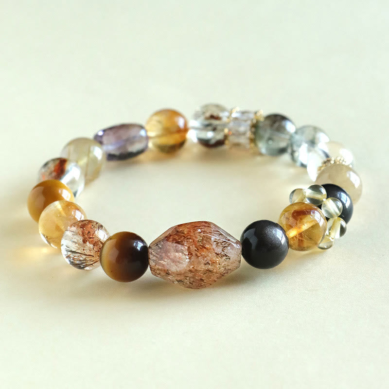 Pulsera de positividad Buddha Stones Super Seven con topacio cristal, obsidiana y ojo de tigre