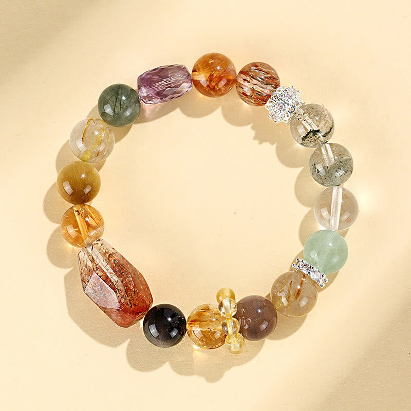 Pulsera de positividad Buddha Stones Super Seven con topacio cristal, obsidiana y ojo de tigre