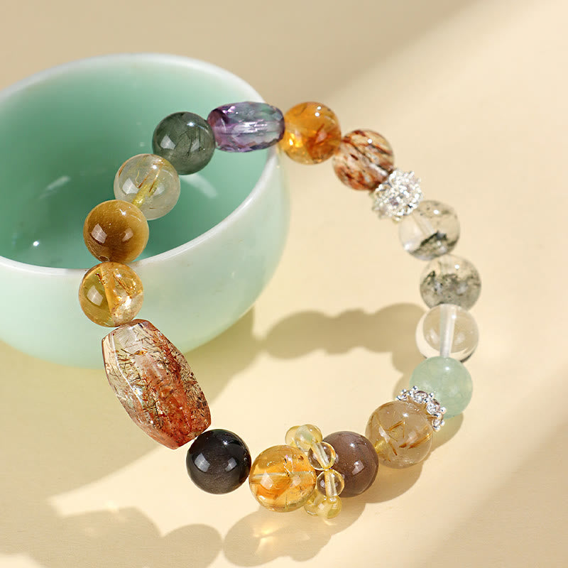 Pulsera de positividad Buddha Stones Super Seven con topacio cristal, obsidiana y ojo de tigre