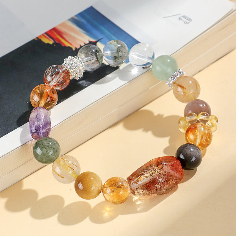 Pulsera de positividad Buddha Stones Super Seven con topacio cristal, obsidiana y ojo de tigre