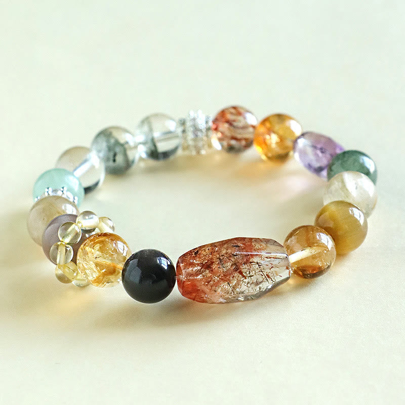 Pulsera de positividad Buddha Stones Super Seven con topacio cristal, obsidiana y ojo de tigre