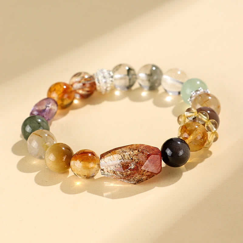 Pulsera de positividad Buddha Stones Super Seven con topacio cristal, obsidiana y ojo de tigre