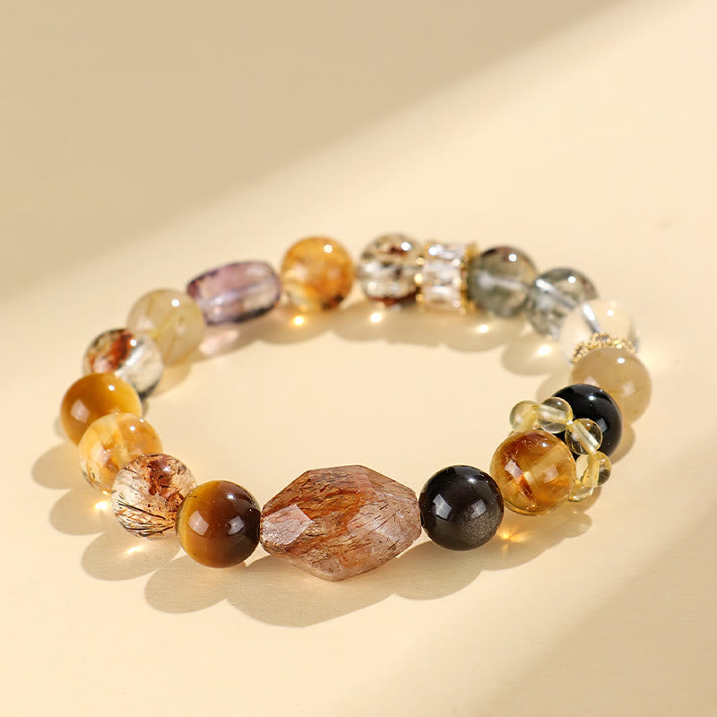 Pulsera de positividad Buddha Stones Super Seven con topacio cristal, obsidiana y ojo de tigre