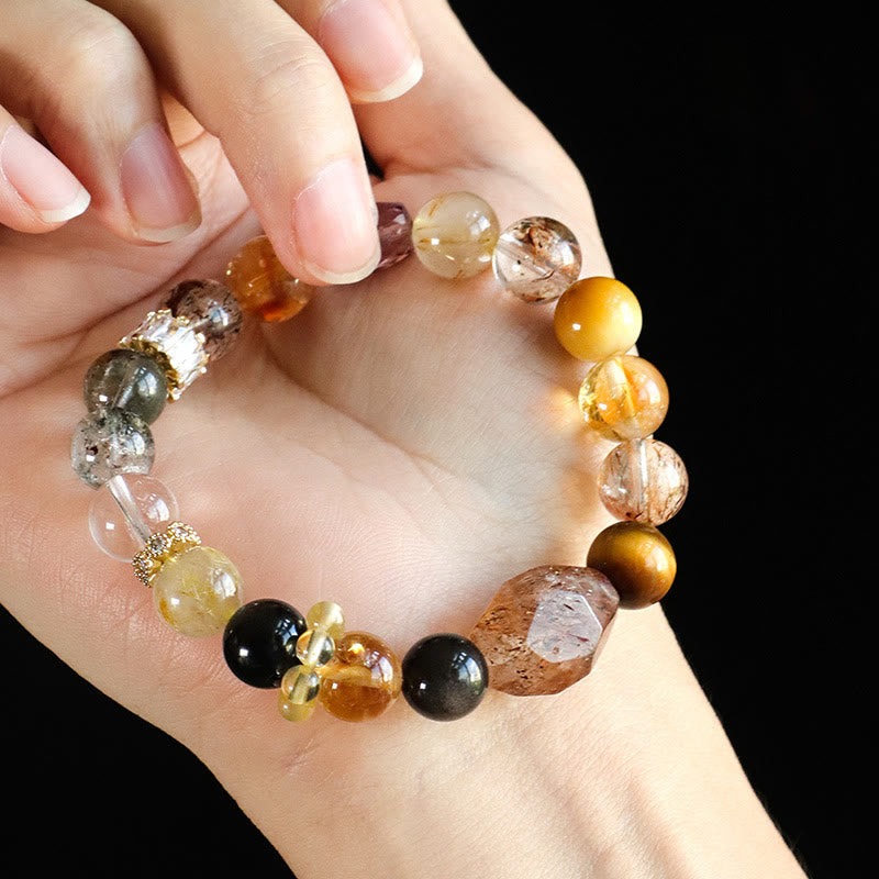 Pulsera de positividad Buddha Stones Super Seven con topacio cristal, obsidiana y ojo de tigre