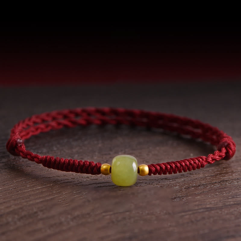 Buddha Stones Natürliche Hetian Jade 999 Goldperlen Schutz Glück Geflochtenes Armband Fußkettchen