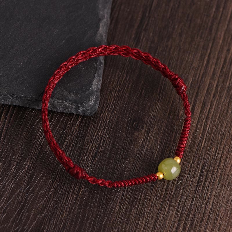 Buddha Stones Natürliche Hetian Jade 999 Goldperlen Schutz Glück Geflochtenes Armband Fußkettchen