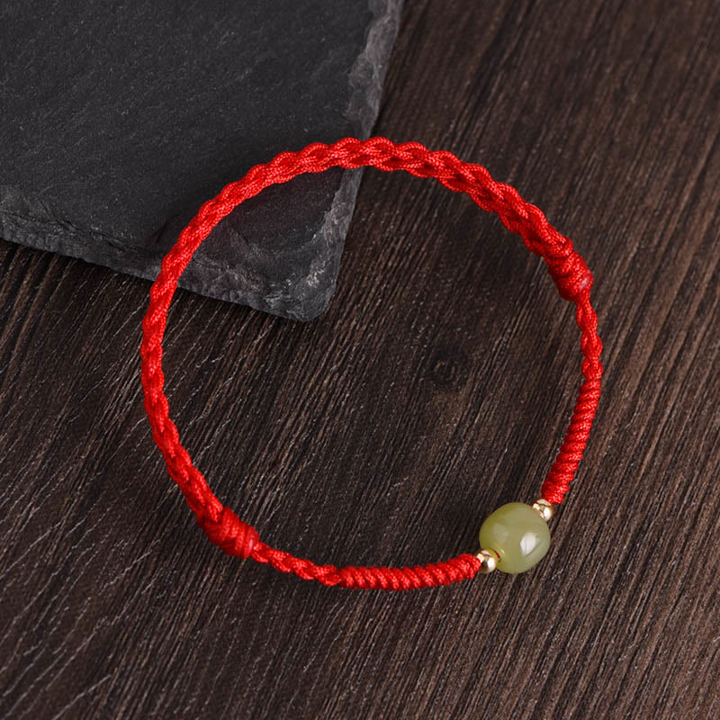 Buddha Stones Natürliche Hetian Jade 999 Goldperlen Schutz Glück Geflochtenes Armband Fußkettchen