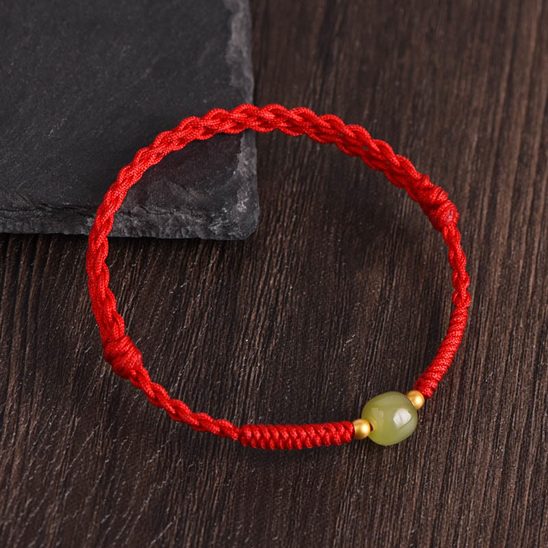 Buddha Stones Natürliche Hetian Jade 999 Goldperlen Schutz Glück Geflochtenes Armband Fußkettchen