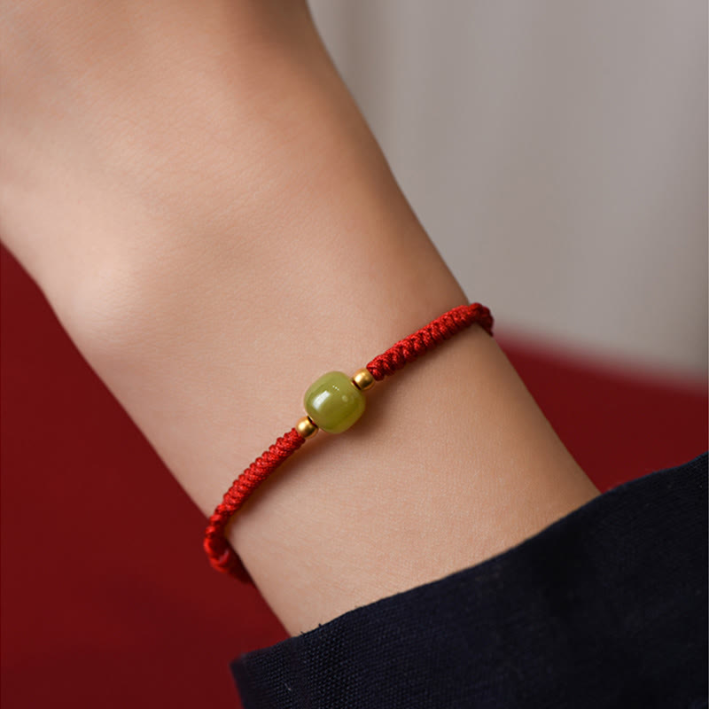 Buddha Stones Natürliche Hetian Jade 999 Goldperlen Schutz Glück Geflochtenes Armband Fußkettchen