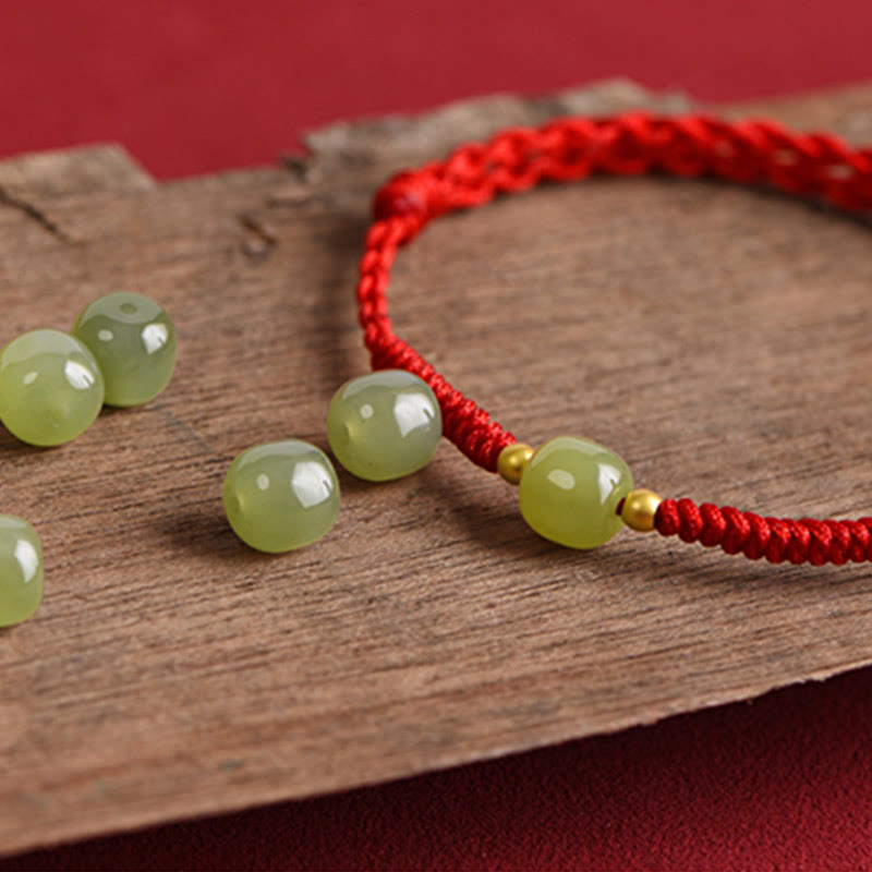 Buddha Stones Natürliche Hetian Jade 999 Goldperlen Schutz Glück Geflochtenes Armband Fußkettchen