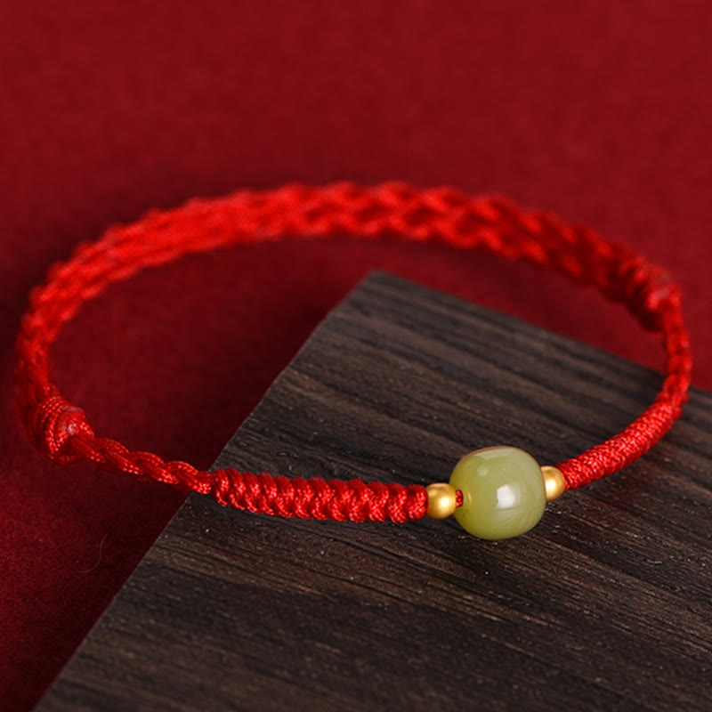 Buddha Stones Natürliche Hetian Jade 999 Goldperlen Schutz Glück Geflochtenes Armband Fußkettchen