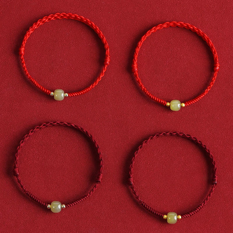 Buddha Stones Natürliche Hetian Jade 999 Goldperlen Schutz Glück Geflochtenes Armband Fußkettchen