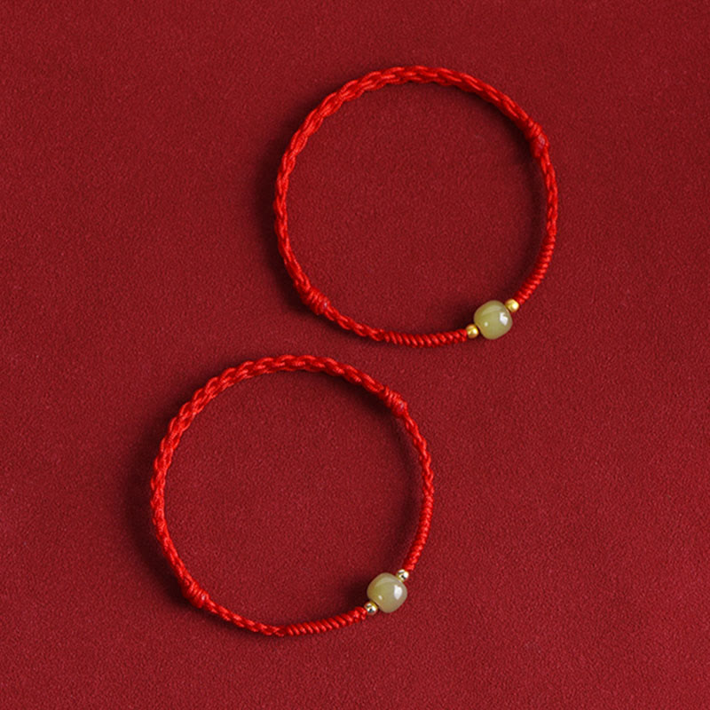 Buddha Stones Natürliche Hetian Jade 999 Goldperlen Schutz Glück Geflochtenes Armband Fußkettchen