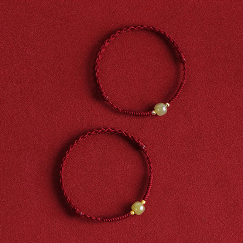 Buddha Stones Natürliche Hetian Jade 999 Goldperlen Schutz Glück Geflochtenes Armband Fußkettchen