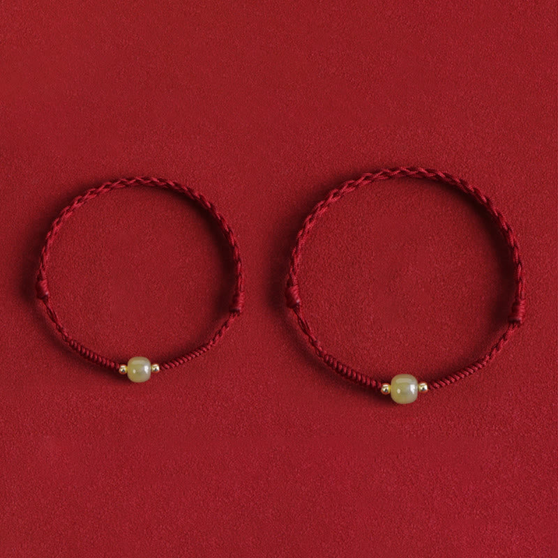 Buddha Stones Natürliche Hetian Jade 999 Goldperlen Schutz Glück Geflochtenes Armband Fußkettchen