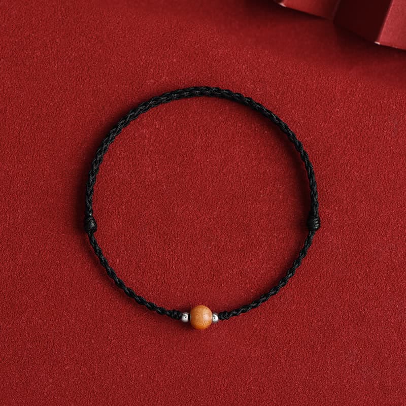 Buddha Stones Natürliche Pfirsich Holz Perle Glück Geflochtenes Armband Fußkettchen