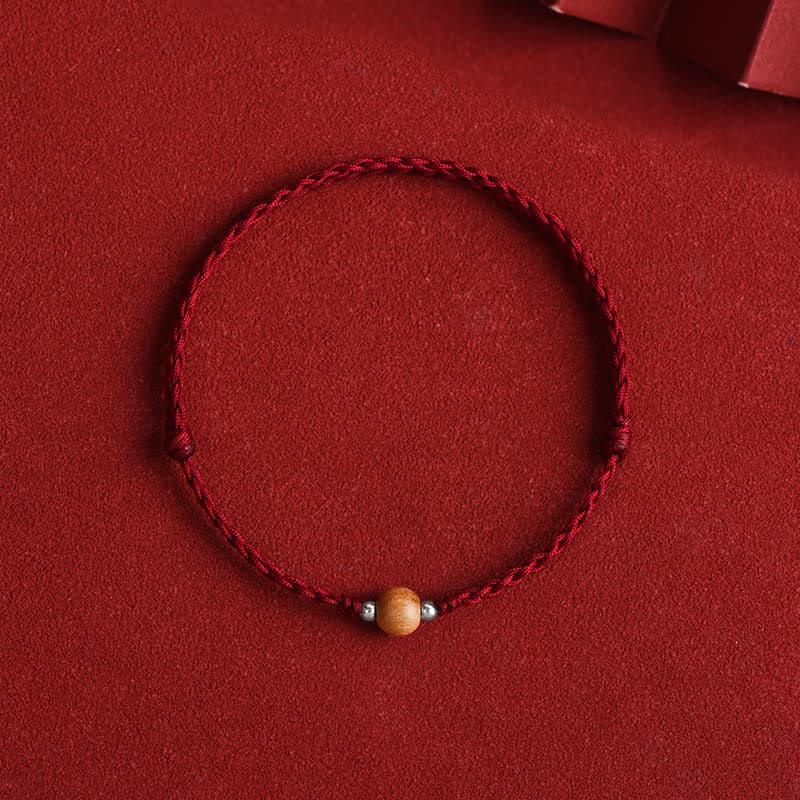 Buddha Stones Natürliche Pfirsich Holz Perle Glück Geflochtenes Armband Fußkettchen