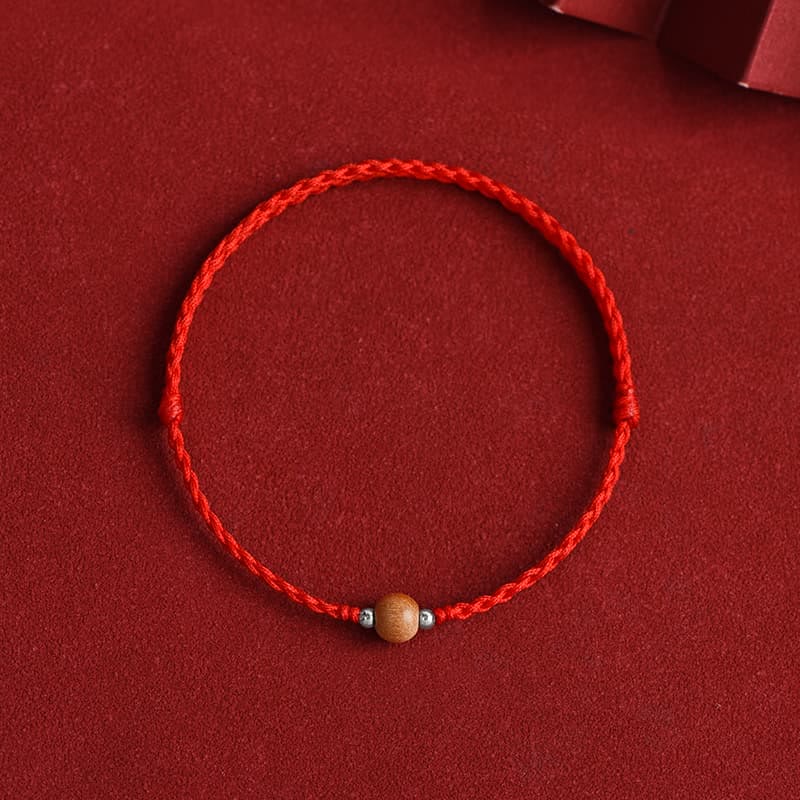 Buddha Stones Natürliche Pfirsich Holz Perle Glück Geflochtenes Armband Fußkettchen