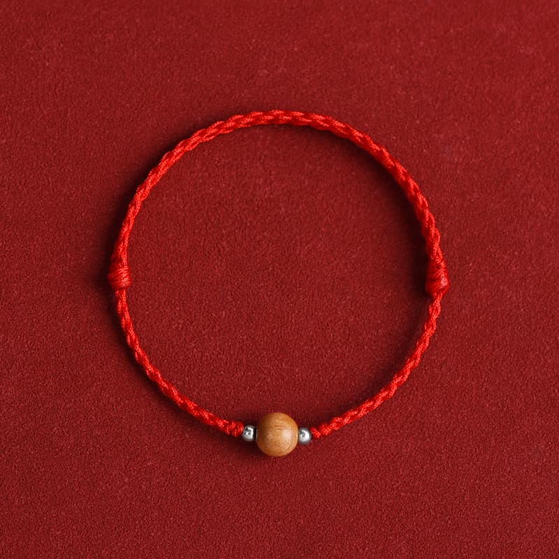 Buddha Stones Natürliche Pfirsich Holz Perle Glück Geflochtenes Armband Fußkettchen