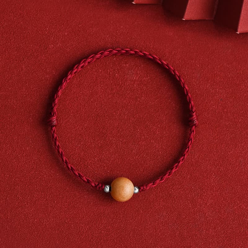 Buddha Stones Natürliche Pfirsich Holz Perle Glück Geflochtenes Armband Fußkettchen