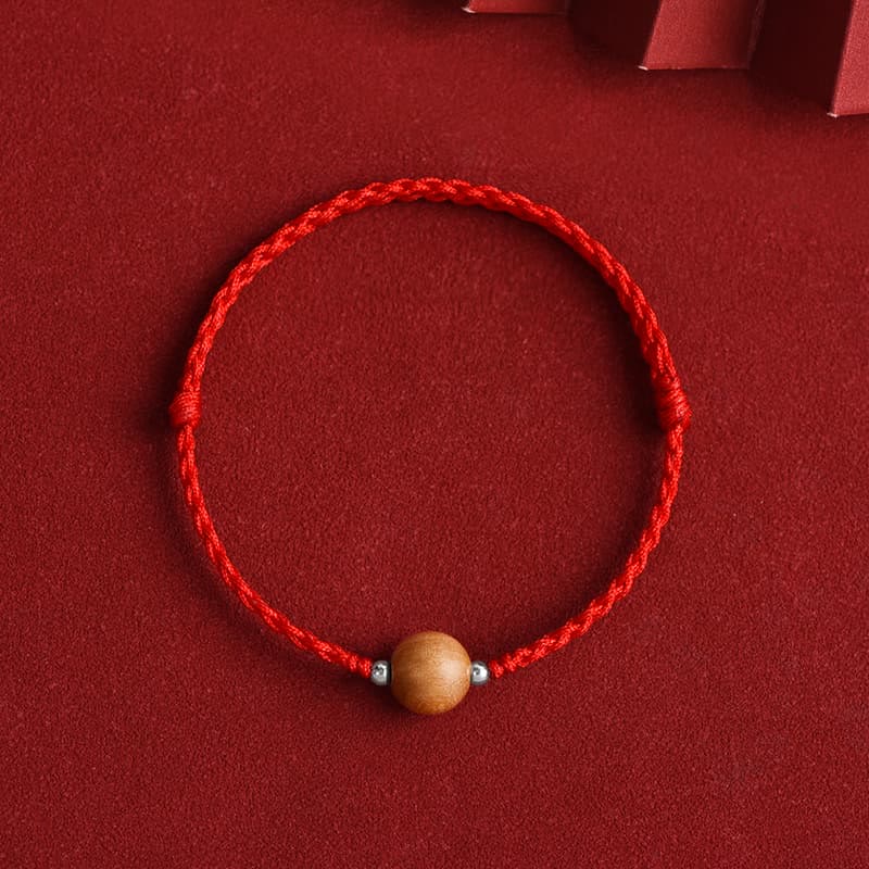 Buddha Stones Natürliche Pfirsich Holz Perle Glück Geflochtenes Armband Fußkettchen